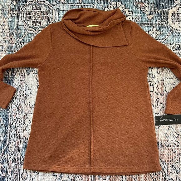 Trisha Tyler NWT Rust Orange Brown Cowl Neck Sweater Petite Small - Picture 9 of 11